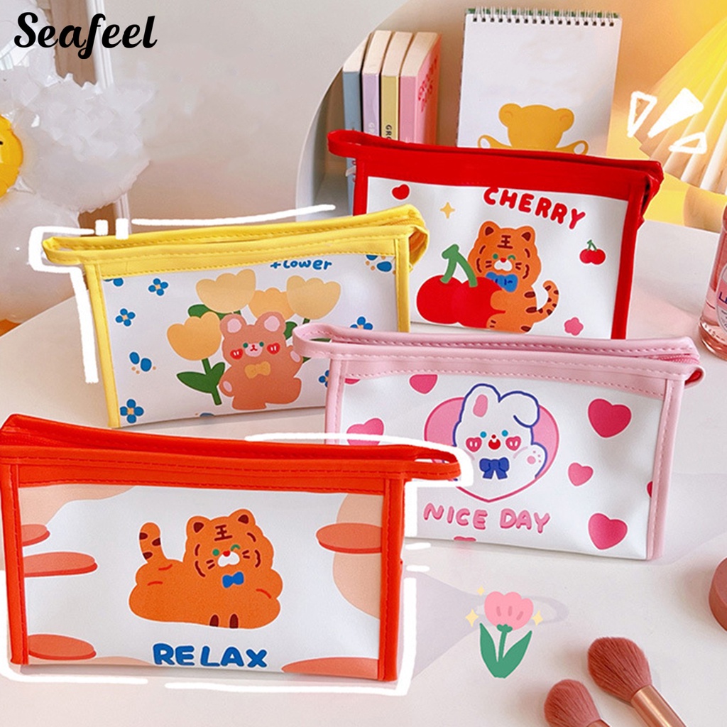 Bóp Viết Giả Da Sức Chứa Lớn Có Khóa Kéo In Họa Tiết Hoạt Hình Màu Sắc Sống Động Trang Trí Trường Học