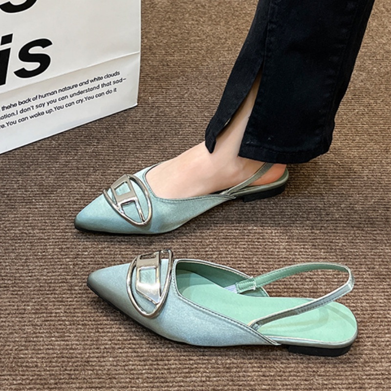 Sandal Mũi Nhọn Phối Khóa Kim Loại Phong Cách Thời Trang Pháp Dành Cho Nữ 02654