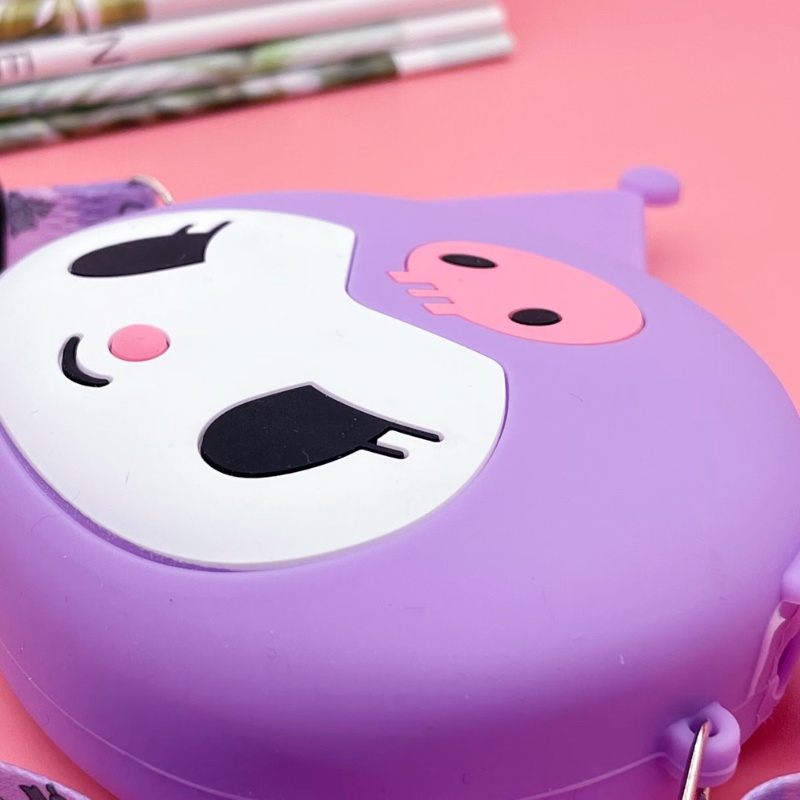 Túi Đeo Vai Bằng Cao Su Họa Tiết Kuromi Hoạt Hình Dễ Thương Tiện Dụng Cho Bé Gái