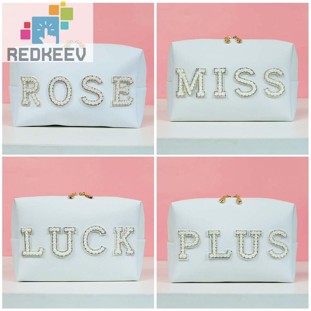 Túi Đựng Mỹ Phẩm Bằng Da PU In Chữ Nhỏ Gọn Tiện Dụng Mang Theo Du Lịch