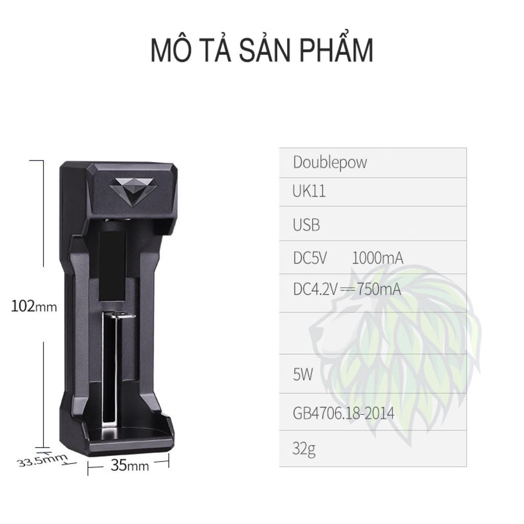 Bộ Sạc Pin 18650 26650 21700 16340 CR123A 14500 21700 Tự Ngắt 3.7V Doublepow - Bộ Sạc Pin Đa Năng 3.7V UK11 cho đèn pin,