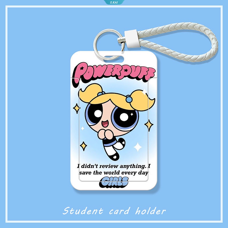 Móc Khóa Đựng Thẻ ID / Thẻ Tín Dụng Họa Tiết Hoạt Hình Powerpuff Girls Có Dây Đeo Dễ Thương