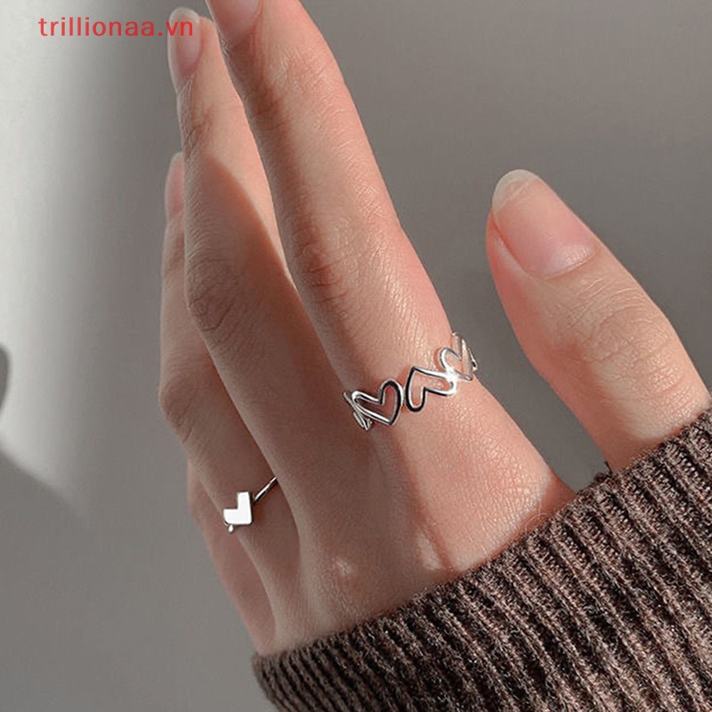 1 Bộ Nhẫn Hở Hình Trái Tim Màu Bạc Thời Trang Cá Tính Dành Cho Nữ