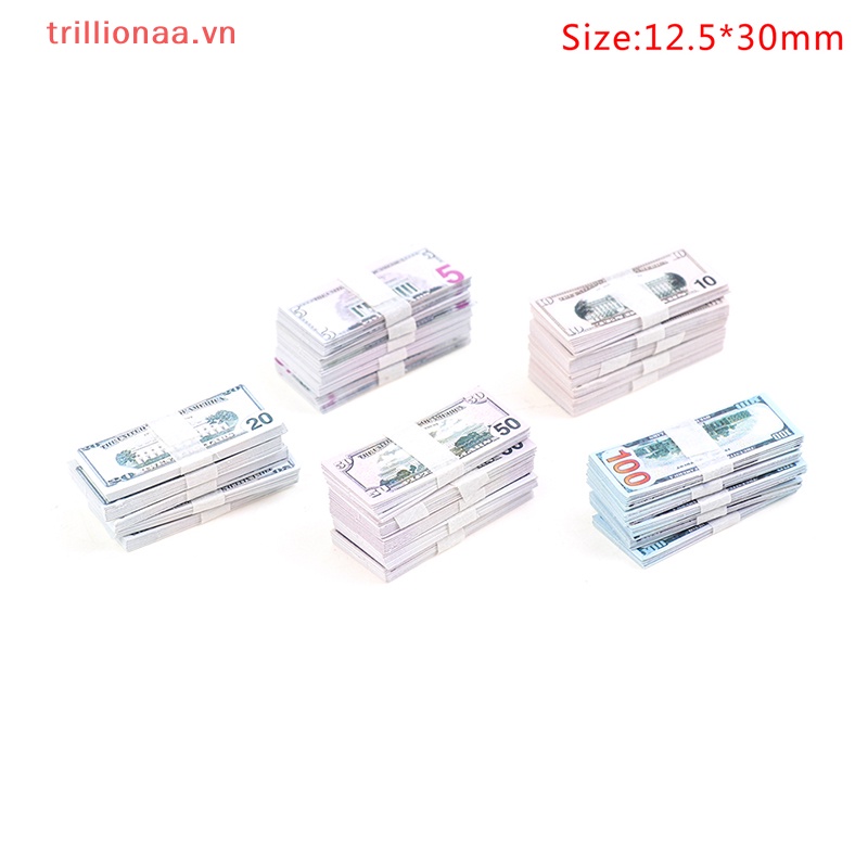 Set 100 Tờ Tiền Đô La 5 / 10 / 20 / 50 / 100 Trang Trí Nhà Búp Bê 1: 12