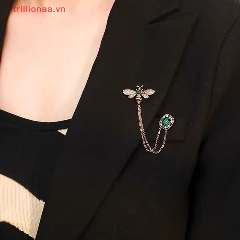Trâm Cài Áo Hình Chú Ong Đính Đá Pha Lê Tráng Men Phối Tua Rua Thời Trang Cho Nam Và Nữ