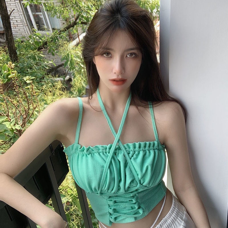 Áo Hai Dây Dáng Ngắn Màu Trắng Phong Cách Pháp Thời Trang Cho Nữ