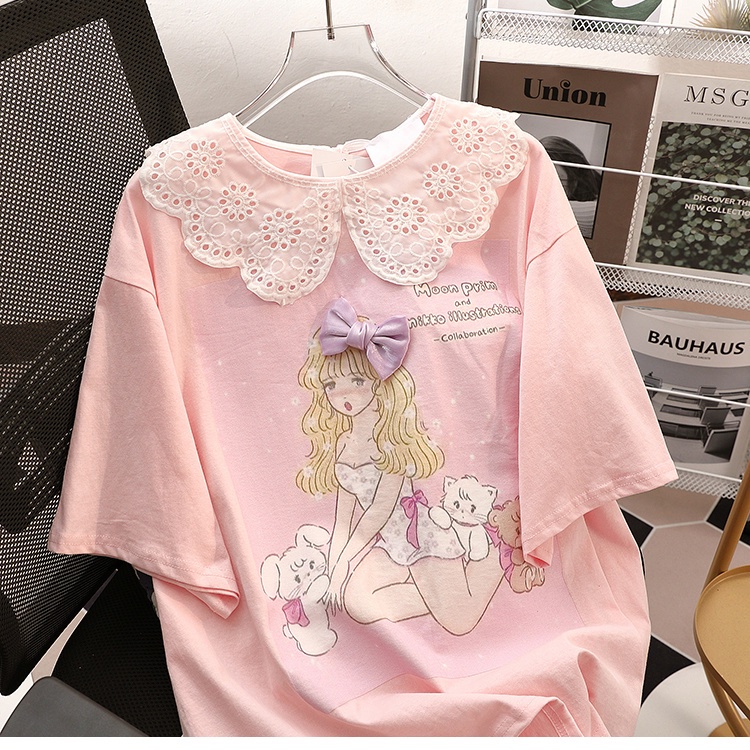 In solid color t-shirt cô gái mùa hè mới của pháp quần áo trẻ em tay phồng