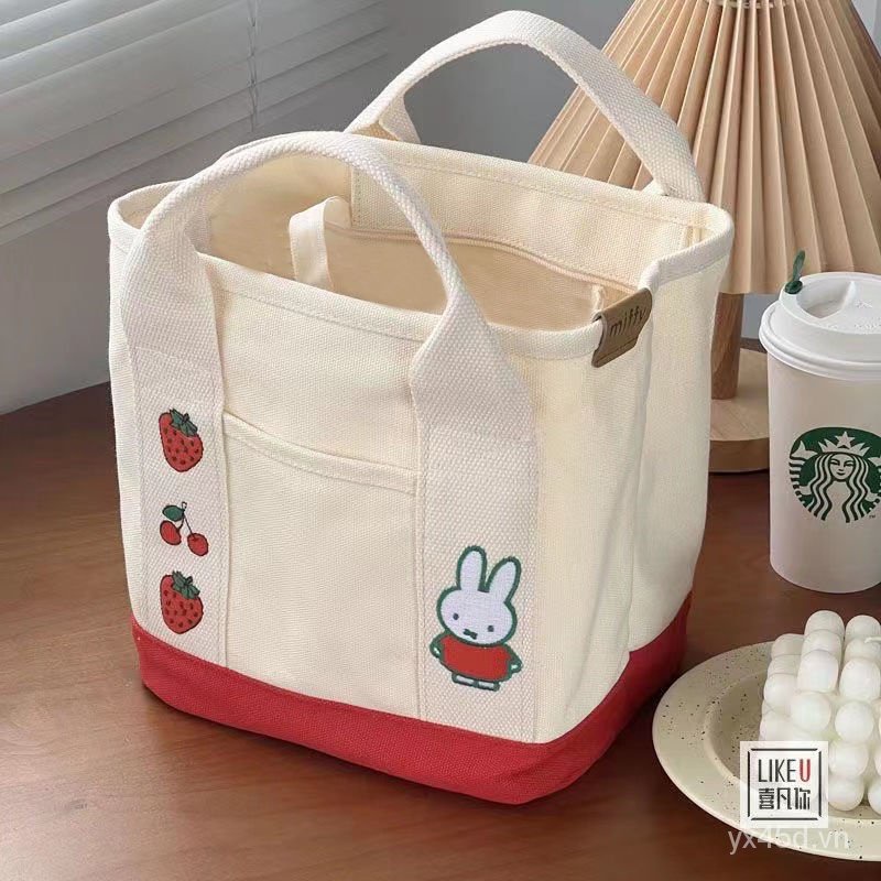 Túi Xách Canvas Thêu Hình Thỏ Dễ Thương Phong Cách Nhật Bản