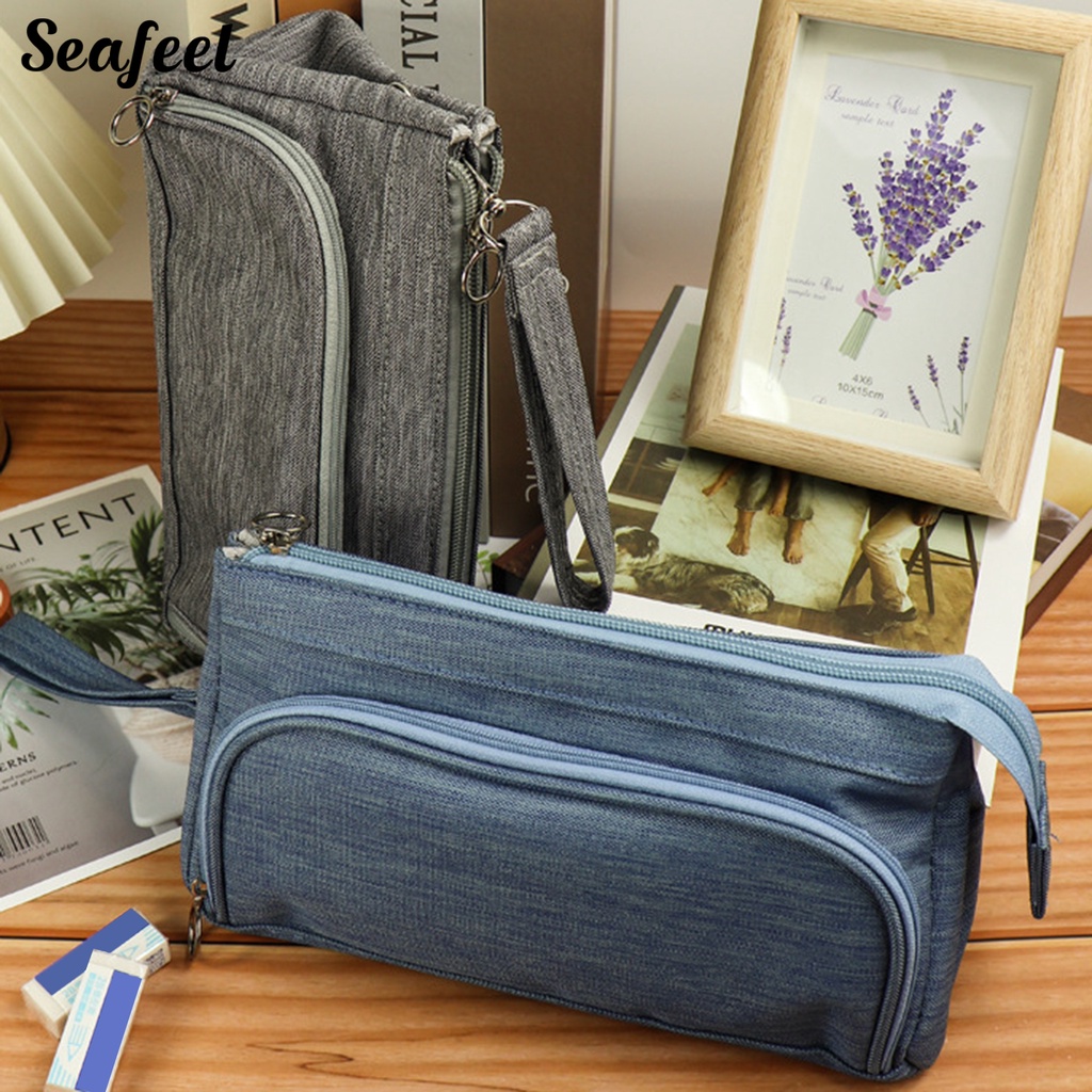 Túi Đựng Bút / Đồ Trang Điểm Cỡ Lớn Có Khóa Kéo Bằng Kim Loại Cho Học Sinh