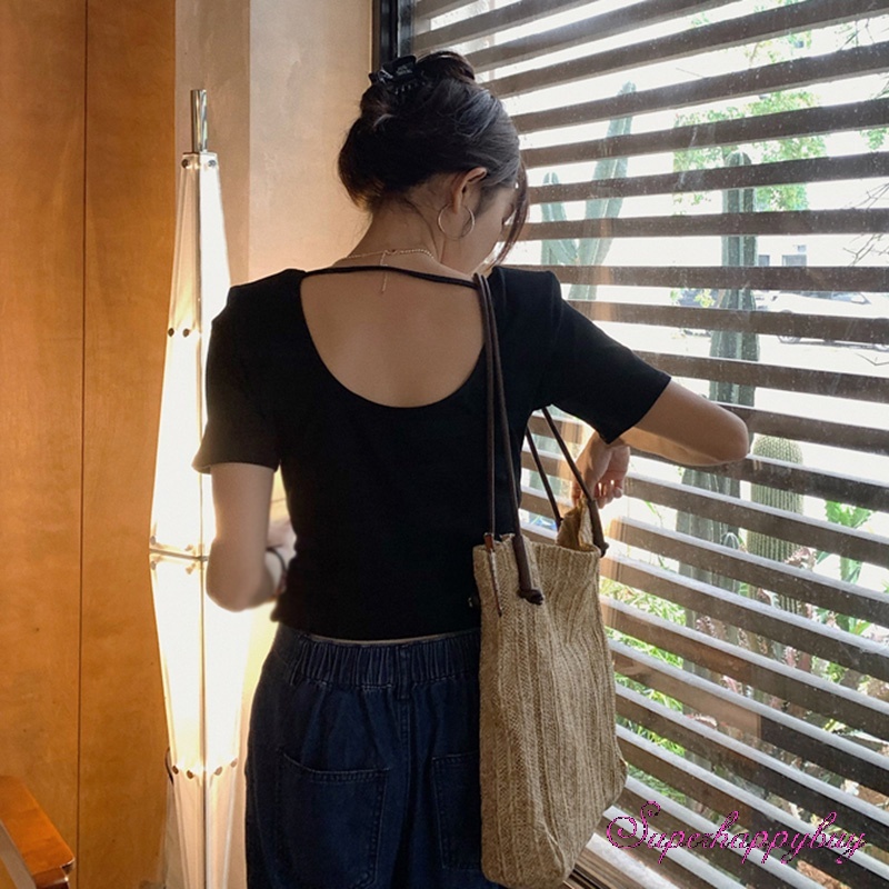 Áo Thun Tay Ngắn Màu Sắc Đơn Giản Cho Nữ