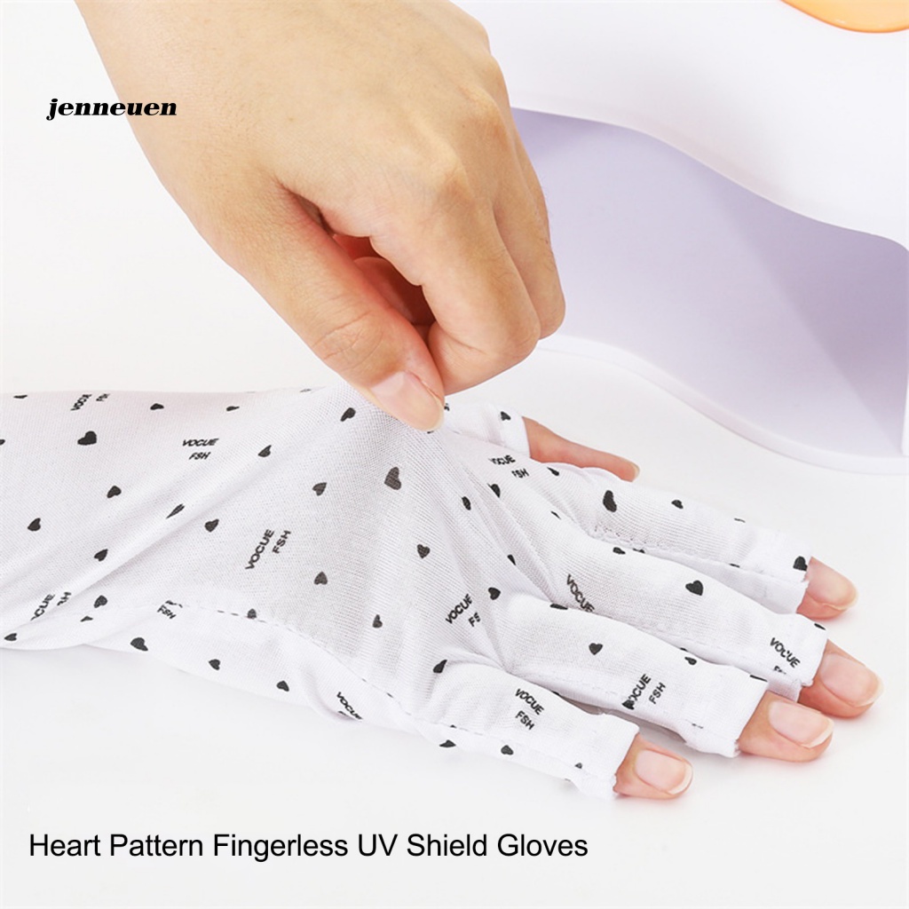 1 Đôi Găng Tay Polyester Không Ngón Chống Tia UV Họa Tiết Trái Tim Thoáng Khí Cho Nữ
