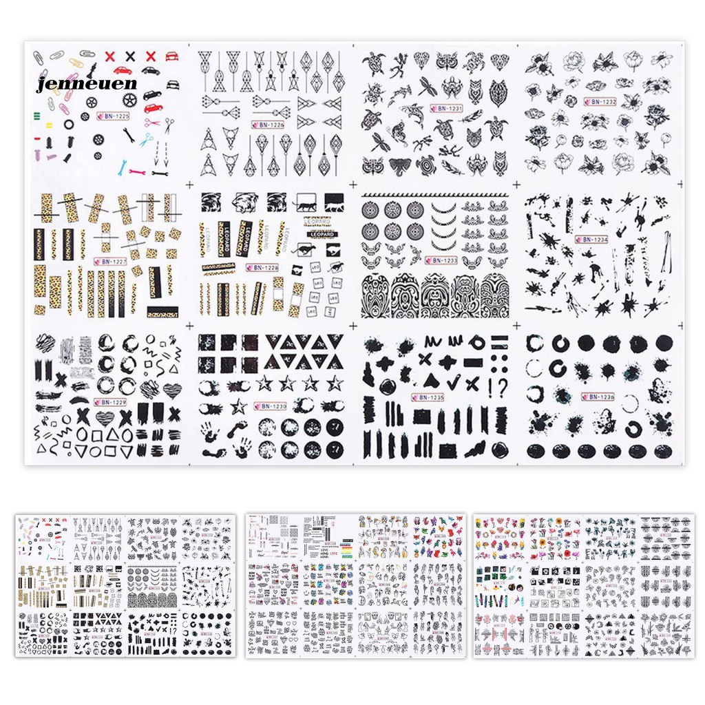 1 Bộ Miếng Dán Móng Tay Dạng Trượt Nước Hình Hoa Lá Màu Đen