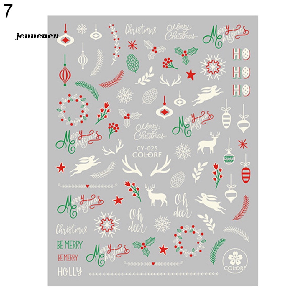 1 Tấm Miếng Dán Móng Tay Dạ Quang Hình Người Tuyết