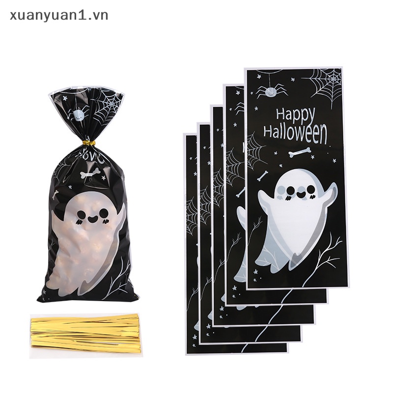 Set 50 Túi Nhựa Đựng Kẹo Phong Cách Halloween Độc Đáo