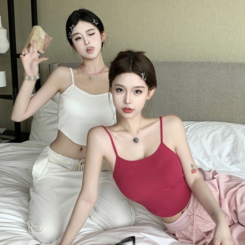 Áo Croptop Sát Nách Có Mút Đệm Thời Trang Mùa Hè Phong Cách Hàn Quốc Cho Nữ