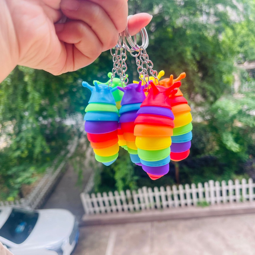 Mini đầy màu sắc hình con sâu bướm mặt dây chuyền móc khóa dễ thương giảm căng thẳng bàn văn phòng giác quan đồ chơi chìa khóa túi đồ trang trí xe hơi