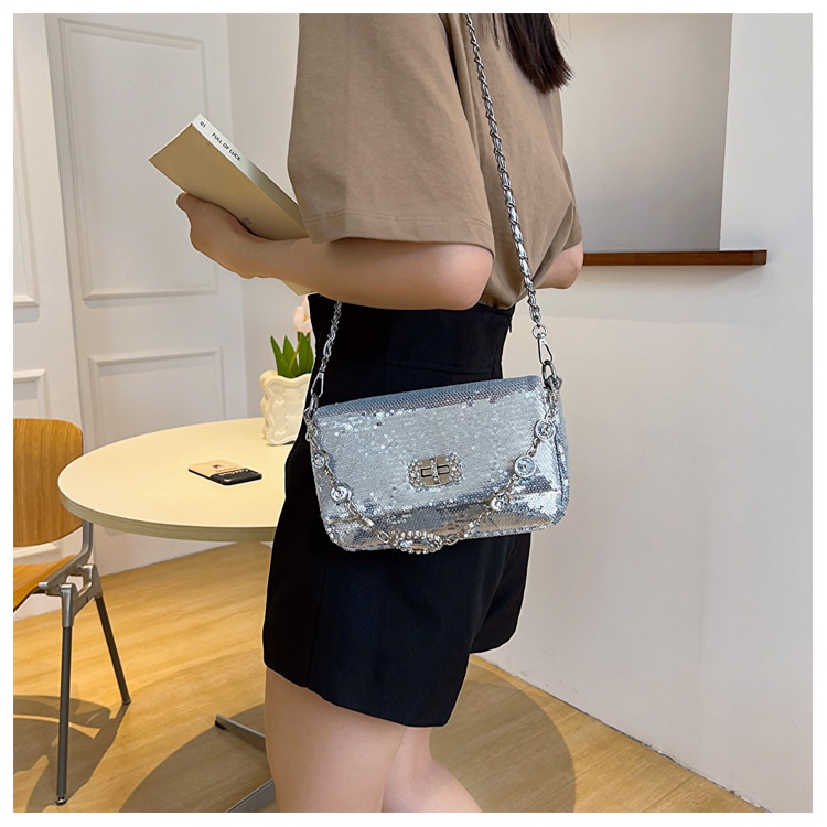 Túi Xách Đeo Vai Hình Vuông Cỡ Nhỏ Đính Kim Tuyến Lấp Lánh Phong Cách Thời Trang Mới 2023