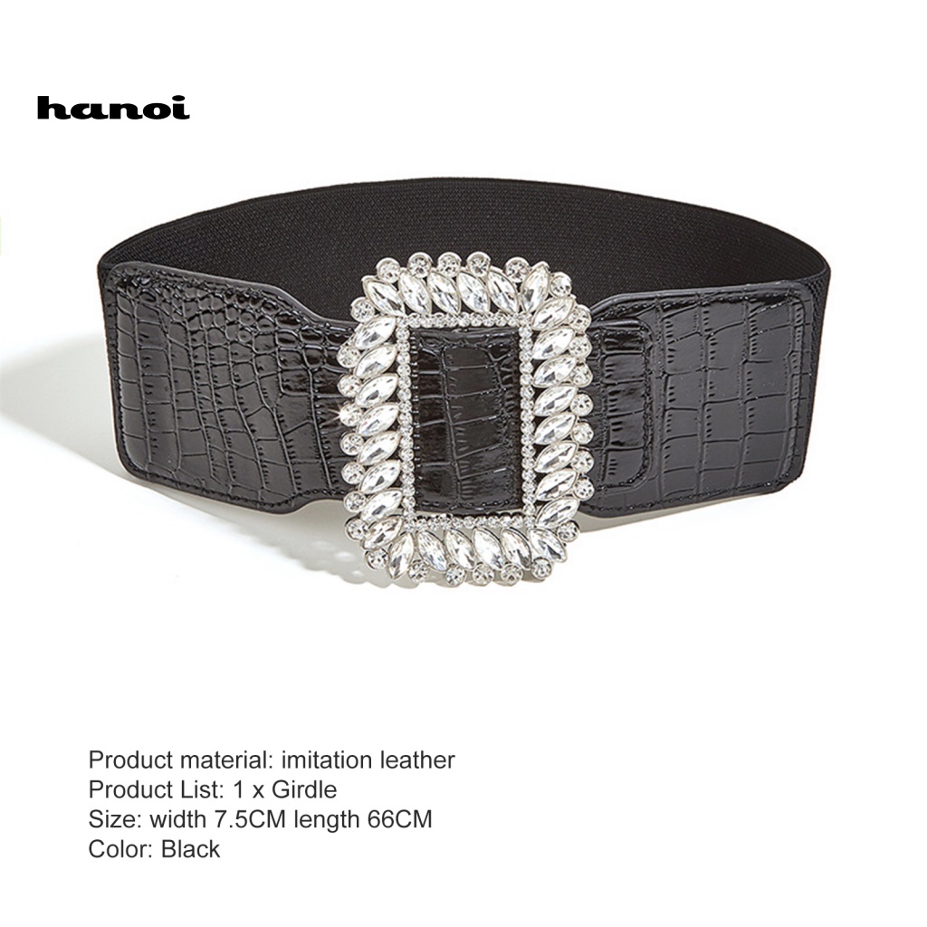 Thắt Lưng Giả Da Co Giãn Màu Trơn Đính Đá Thời Trang Cho Nữ