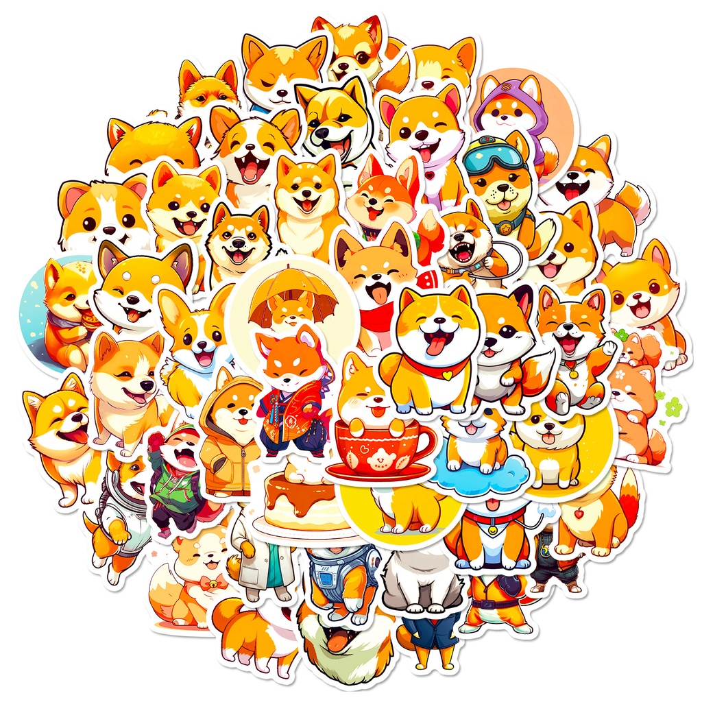 Bộ 50 Miếng Dán Hình Chú Chó Shiba Inu Graffiti Dễ Thương Dùng Trang Trí Vali / Laptop / Điện Thoại / Sổ Tay