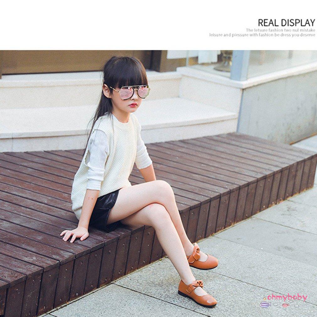 Solid Color Children PU Leather Shoes with Removable Bowknot Decor for Girls