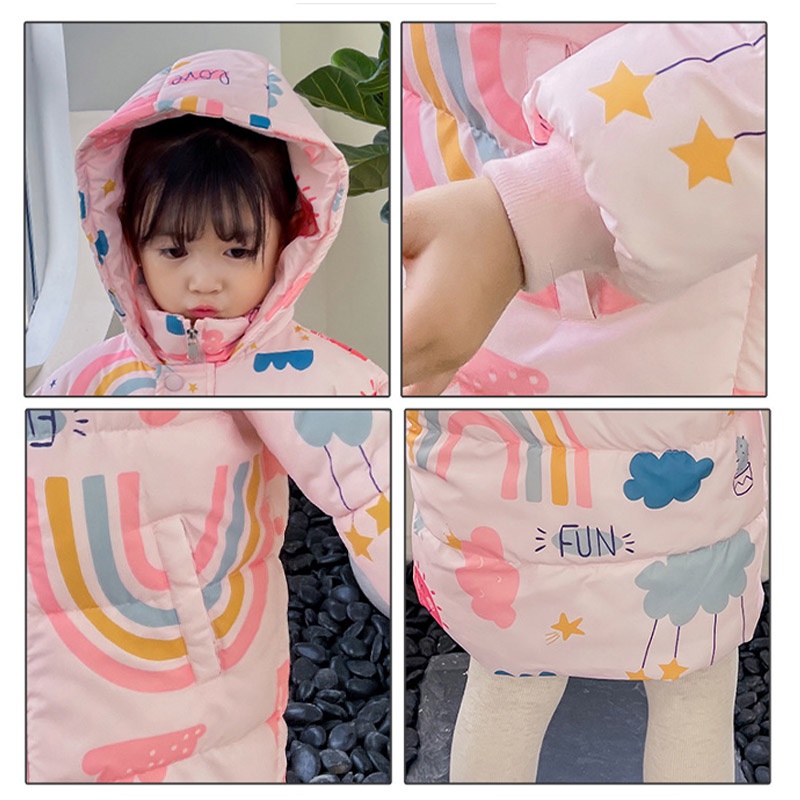 Planet Áo khoác phao dáng dài trẻ em giữ ấm Quần áo trẻ em bé trai bé gái vải độn dày dễ thương phong cách Hàn Quốc.