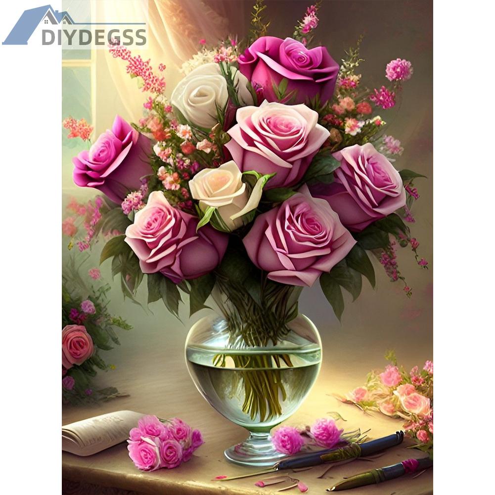 Tranh Đính Đá Kim Cương Toàn Bộ 5D DIY Hình Vẽ Hoa Hồng