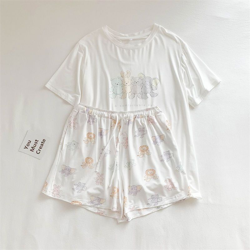 Bộ Đồ Ngủ Cotton Ngắn Tay Mềm Mại Theo Phong Cách Nhật Bản Dành Cho Nữ