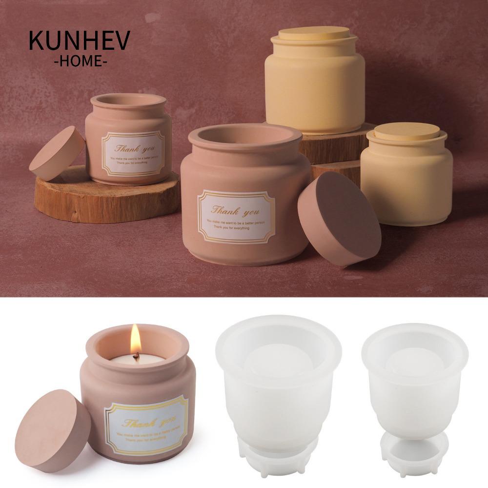 Khuôn Silicone Làm Lọ Nến Hình Tròn Có Nắp Họa Tiết Sọc DIY