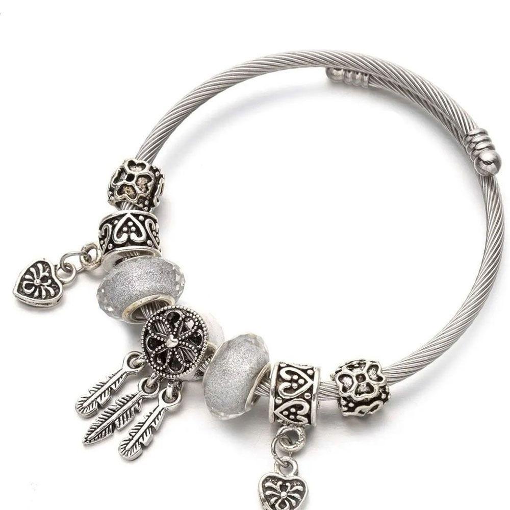 HEALMEYOU Vòng Đeo Tay Hình Dreamcatcher Bằng Hợp Kim Phối Lông Vũ Tua Rua Mở Thanh Lịch Làm Quà Sinh Nhật