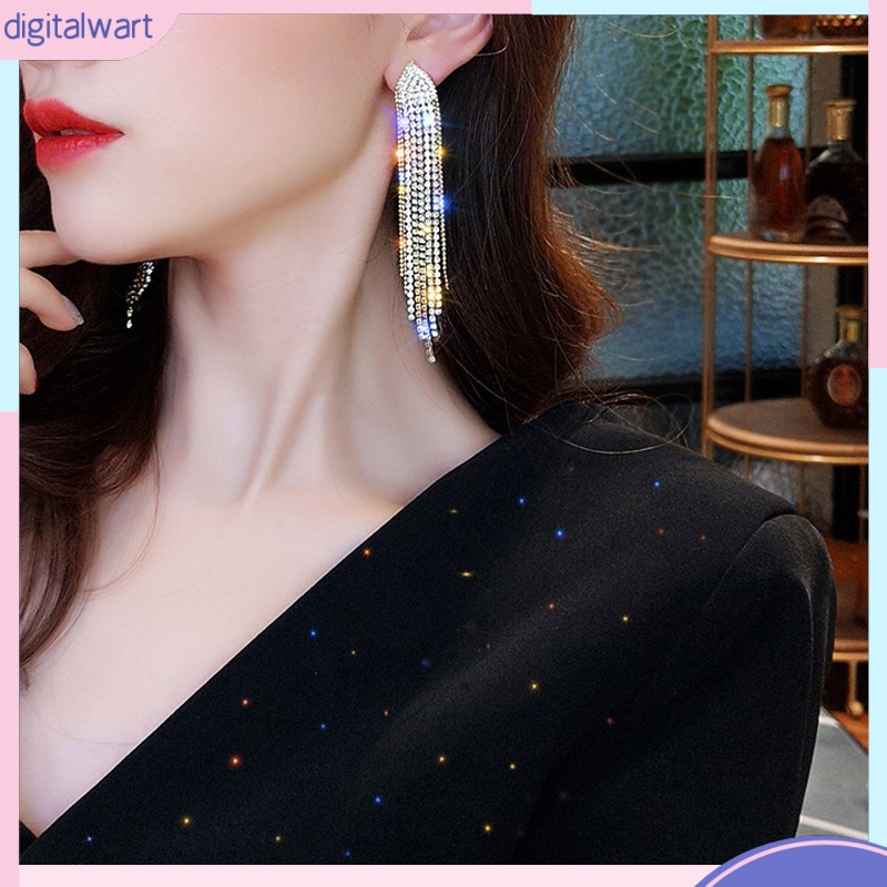 1 Đôi Bông Tai Tua Rua Đính Đá Lấp Lánh Dễ Phối Đồ Thời Trang Cho Nữ