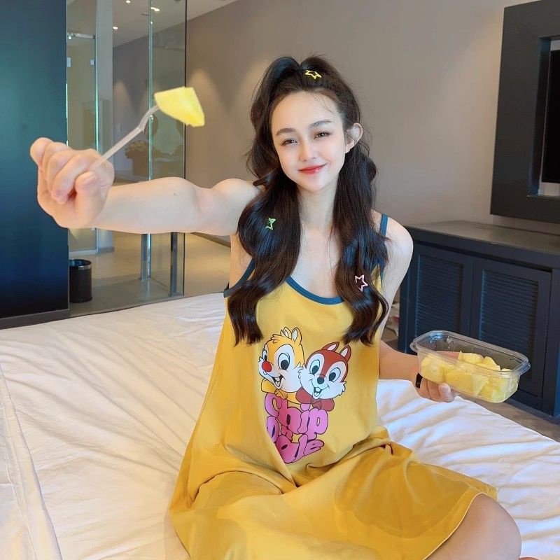 Đầm ngủ FDS dáng dài rộng rãi thoải mái không tay hoạt hình dễ thương mùa hè cho nữ mặc nhà
