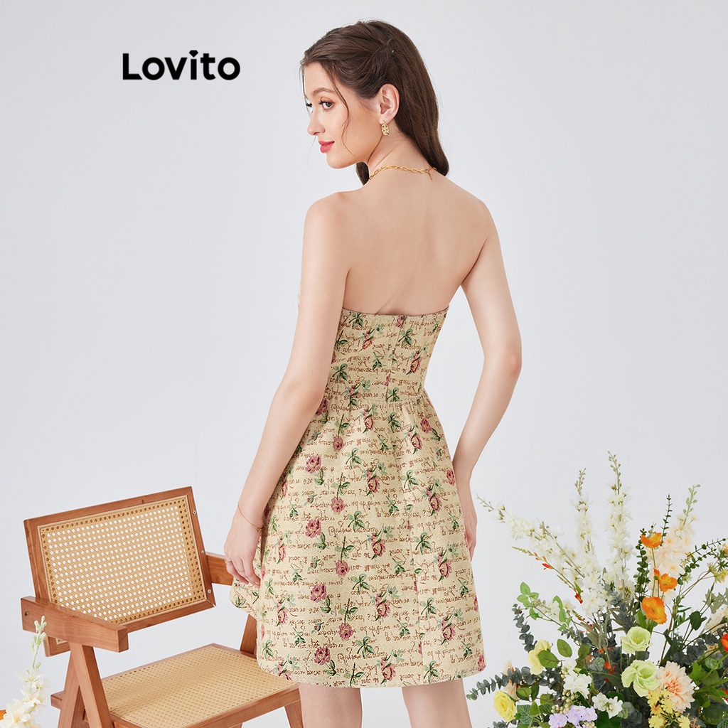 Đầm Lovito phong cách dự tiệc họa tiết hoa xếp nếp khóa kéo sau lưng dành cho nữ L54ED114 (nhiều màu sắc)