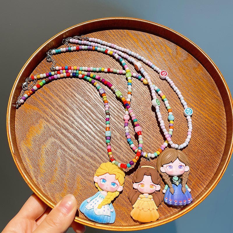 Vòng Cổ Xỏ Hạt Thủ Công Hình Công Chúa frozen / Nàng Tiên Cá Hoạt Hình Cho Bé Gái