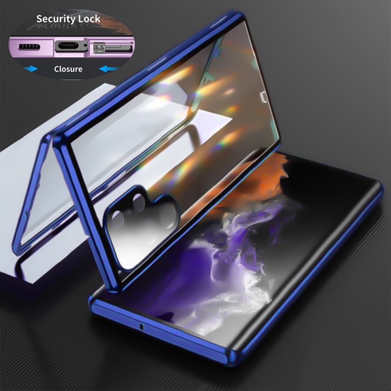 Ốp Điện Thoại Kính Cường Lực Hai Mặt Viền Kim Loại Nam Châm 2023 Cho Samsung Galaxy S23 S22 Ultra S23 Plus