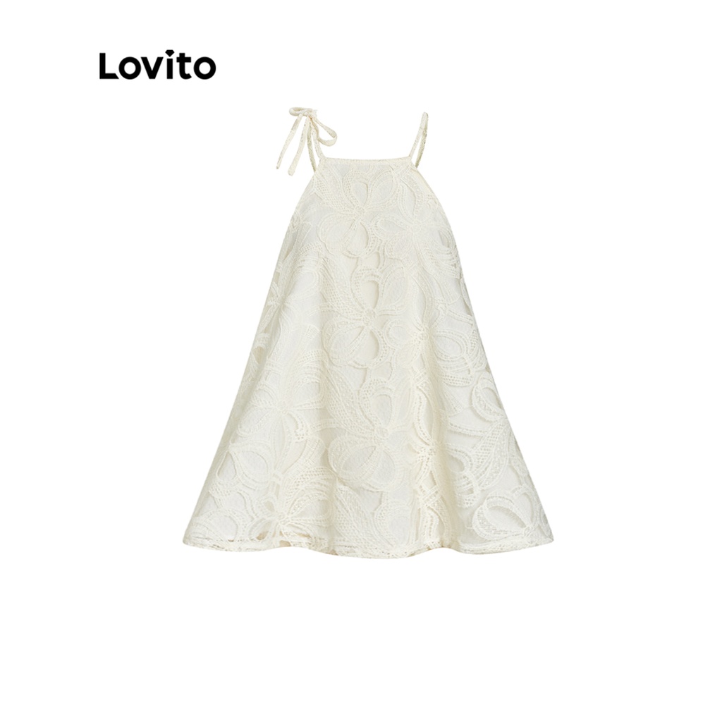 Lovito Áo ba lỗ phối ren phía trước màu trơn dễ thương cho nữ L5AD0103