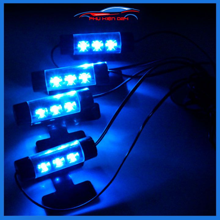 Bộ 4 bóng đèn led trang trí nội thất ô tô màu xanh dương 12V