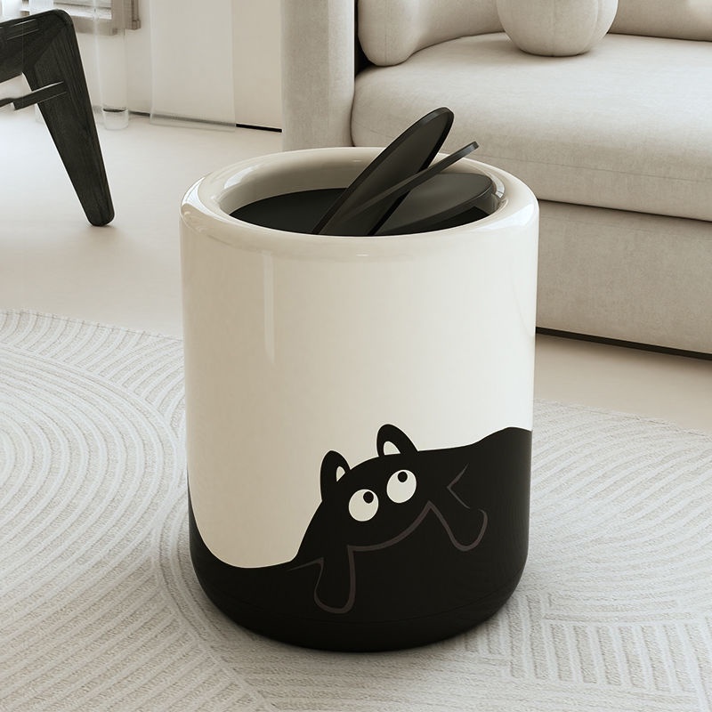 Thùng Rác Hai Ngăn Sức Chứa Lớn Họa Tiết Mèo Đen Hoạt Hình Có Nắp Đậy Cho Phòng Khách / Phòng Ngủ / Nhà