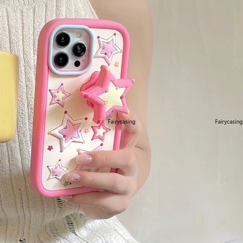 Ốp Điện Thoại Silicon Chống Sốc Có Giá Đỡ Hình Ngôi Sao Năm Cánh 3D Dễ Thương Cho iPhone 14 13 12 11 Pro Max
