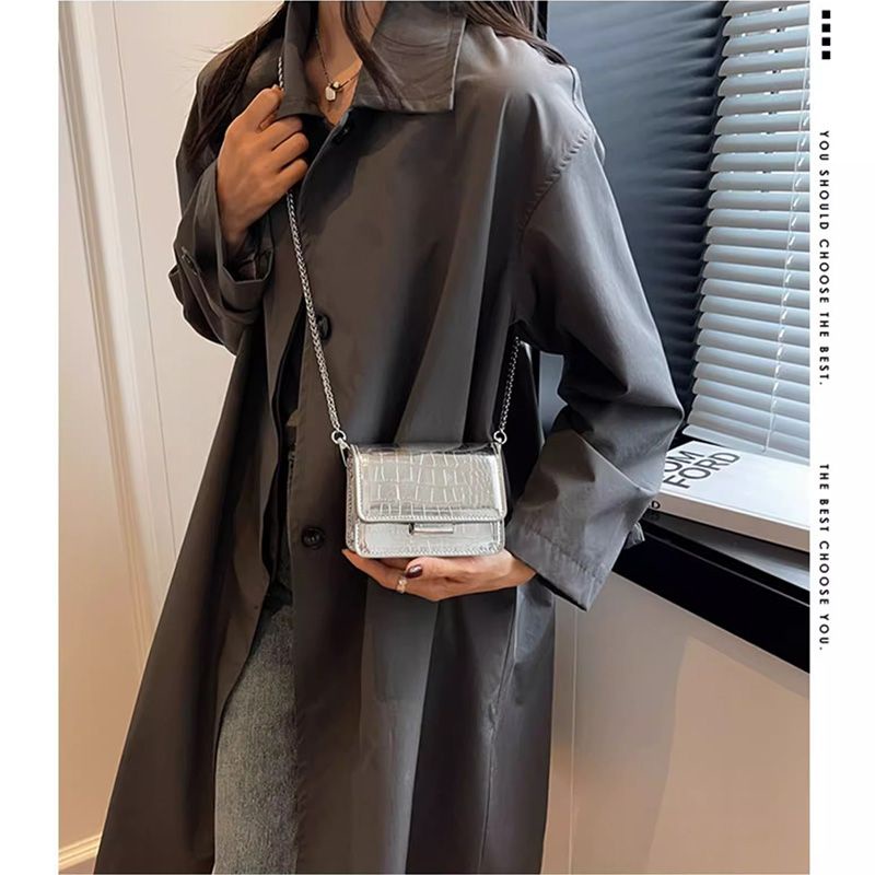 Túi Đeo Chéo mini Màu Bạc Phối Dây Xích Thời Trang Mùa Hè