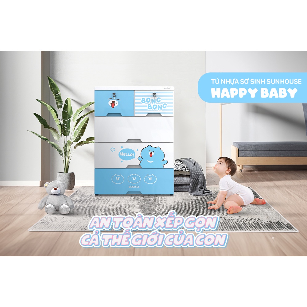 Tủ nhựa sơ sinh 5 ngăn HAPPY BABY SUNHOUSE KS-CA688B5 - Có hướng dẫn lắp đặt