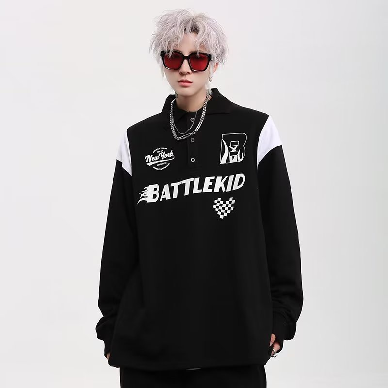 Áo sweater polo Dáng Rộng Phong Cách retro Mỹ Thời Trang Cho Nam