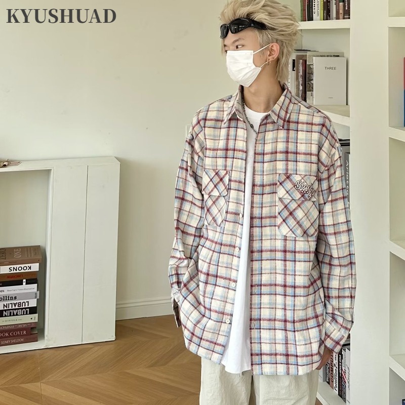 Áo sơ mi KYUSHUAD tay dài họa tiết caro thời trang cao cấp cho nam