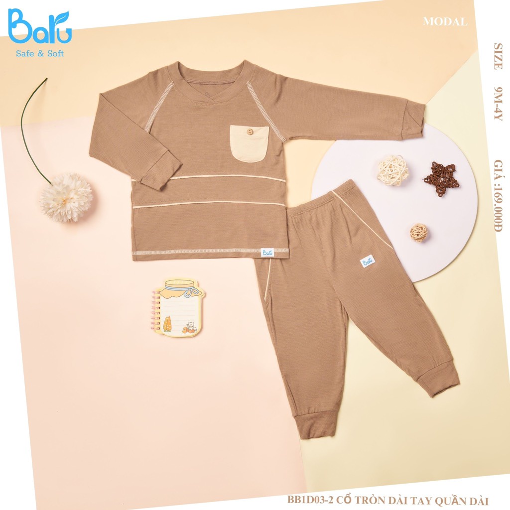 Bộ Balu Modal dài tay túi ngực cho bé trai bé gái