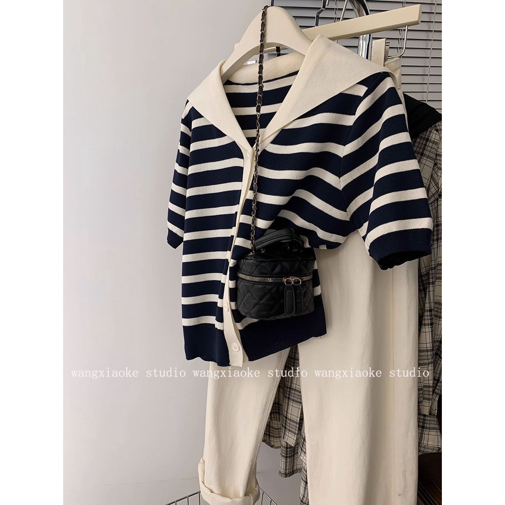 Áo sweater Tay Ngắn Cổ Thủy Thủ Phong Cách Thời Trang Hàn Quốc 2023