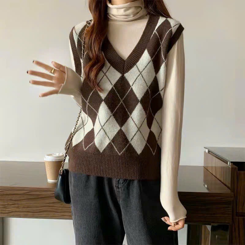 Áo GILE len họa tiết quả trám 3 màu