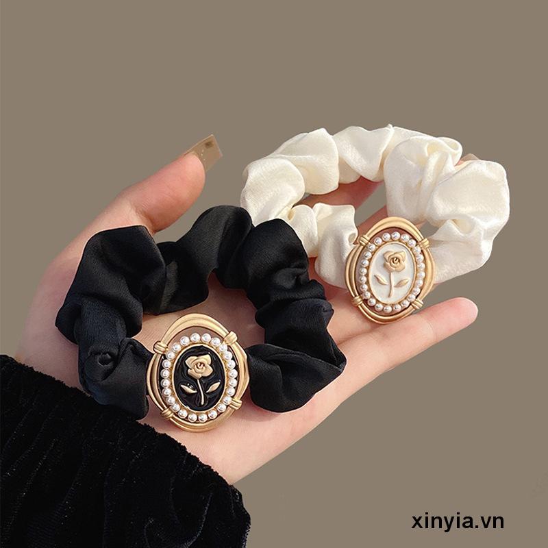 🌺🌺Dây Buộc Tóc Cao Su Đan Sợi Rơm Đính Hoa Hồng