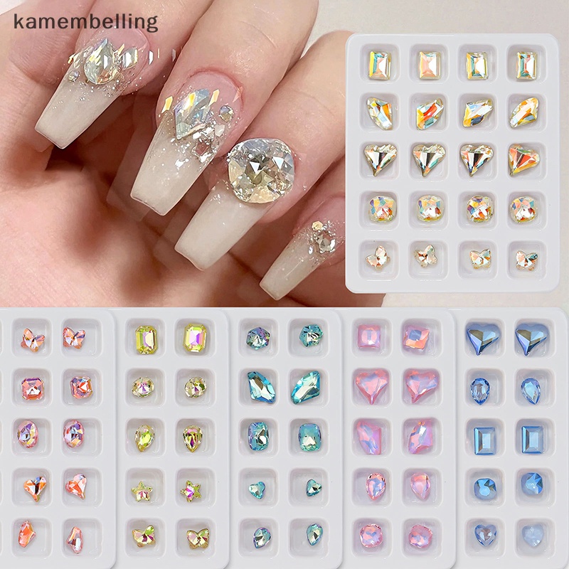 Kamembelling k9 nails art glitter thủy tinh đầy màu sắc thạch móng tay giả ch đồ trang trí pha lê thủ công mỹ nghệ kim cương đá túi diy salon en