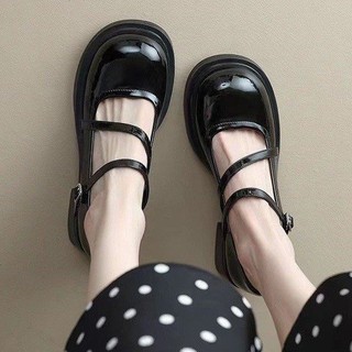 Retro giày da nhỏ vào mùa thu năm 2023, new round-headed thick-soled black loafers with skirt and shoes for students.