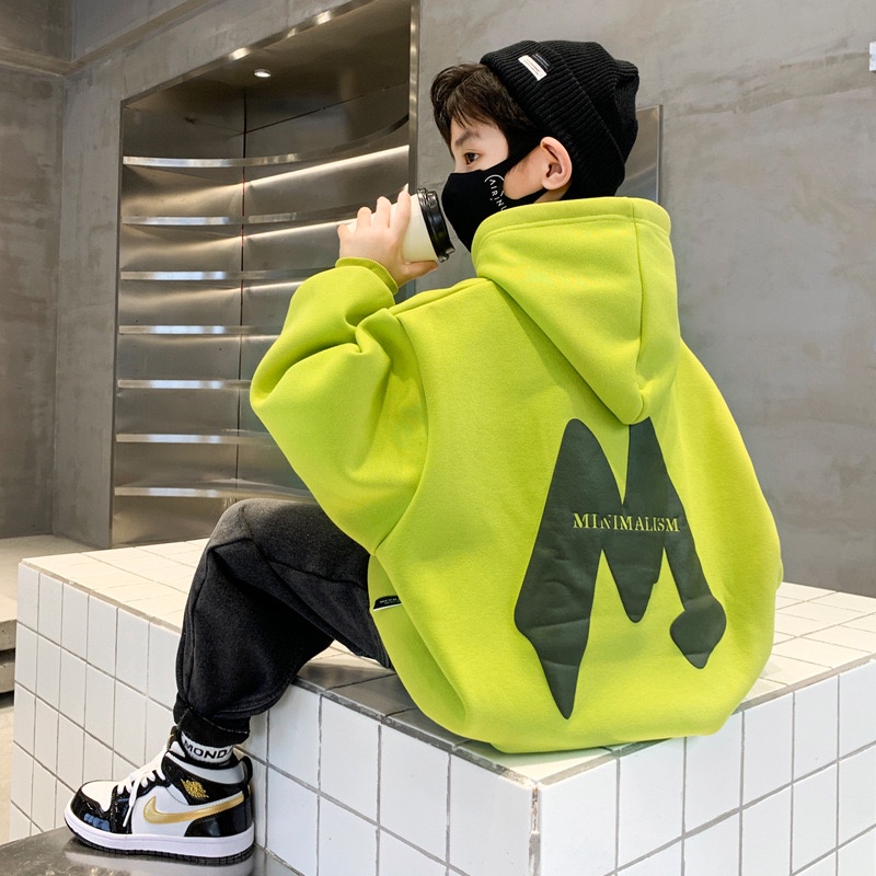 Áo hoodie nỉ bé trai SIZE ĐẠI màu xanh cốm AB666 sz 120-170, áo nỉ có mũ cho bé size đại