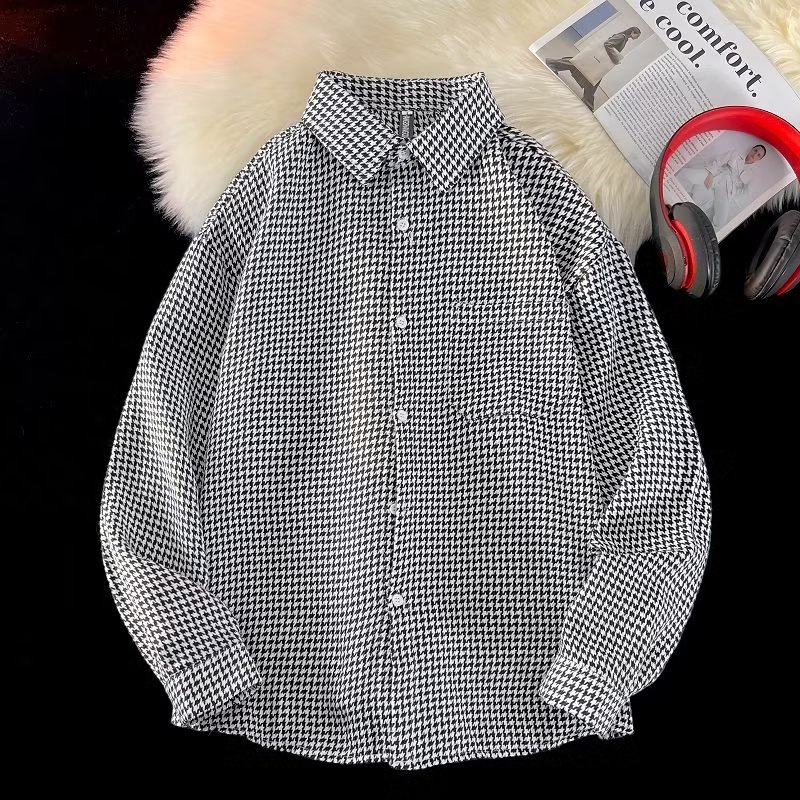 Người đàn ông nhật bản xu hướng thời trang giản dị áo sơ mi dài tay có túi lớn unisex áo sơ mi kẻ sọc quá khổ
